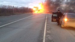 В районе населенного пункта Сергеевка сгорел МАЗ